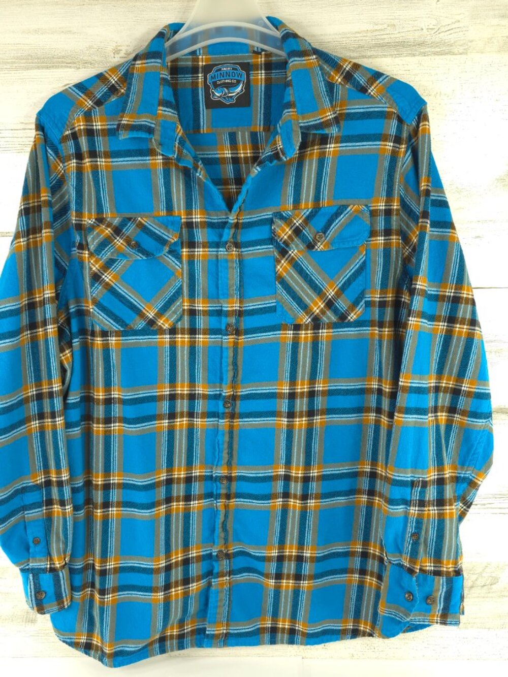 Angry Minnow Clothing Co Mens SZ XXL Blue Plaid Long Sleeve SOFT BRUSHED Flannel